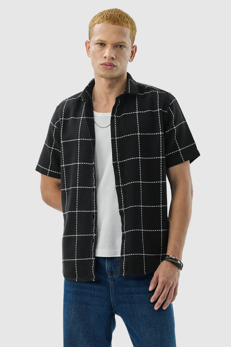 SNITCH Black Checks Slim Fit Shirt